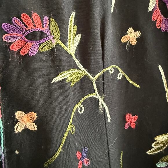 Life Style Black Linen cotton Blend Floral Embroidered Tunic Shirt Petite Large - Picture 3 of 5